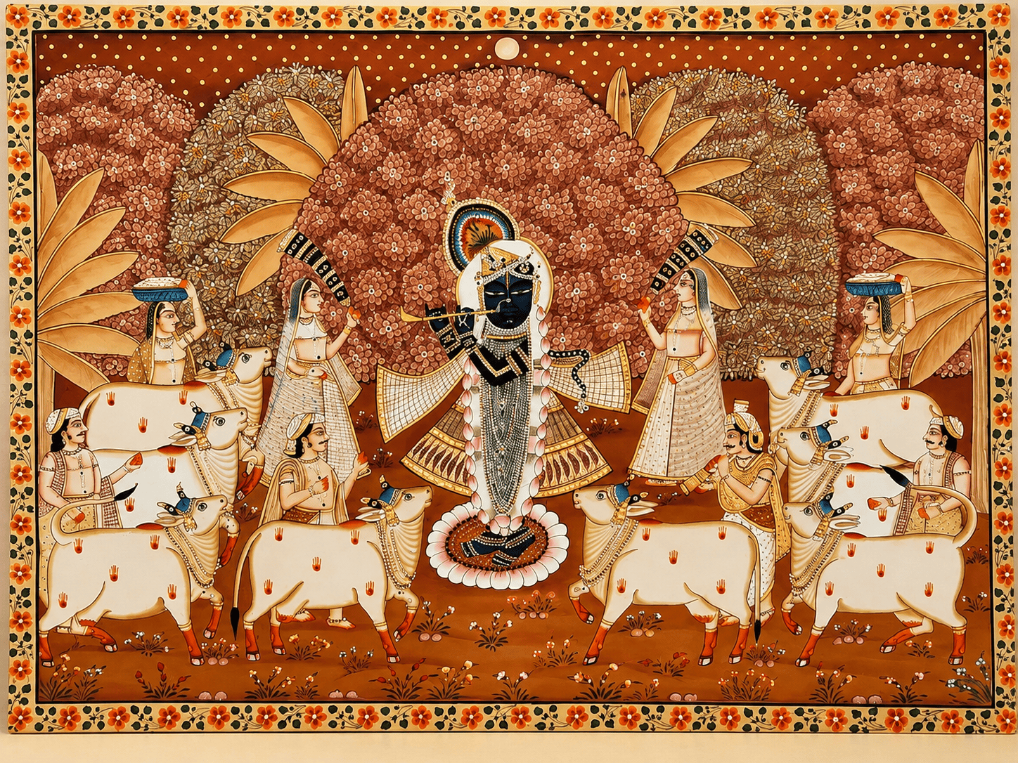 Shrinathji with Flute Gau Seva Pichwai Painting